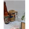 Image 2 : (7) Beer Glasses, (2) Beers Bottles, Molson Salt & Pepper Shakers, Coasters, Misc