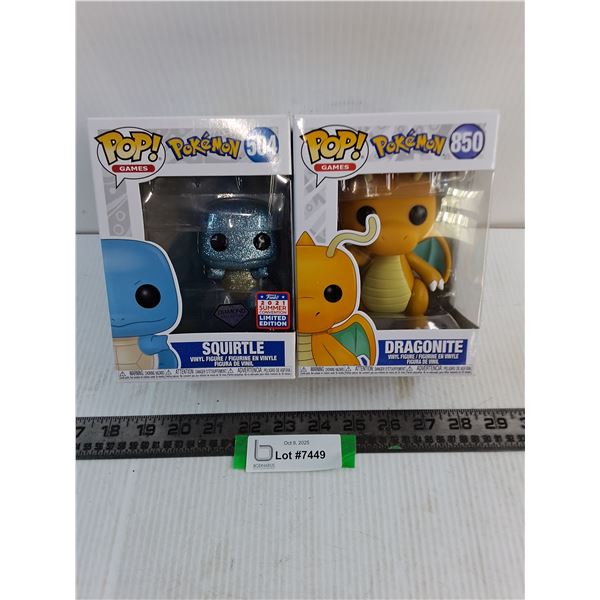 (2) Funko Pop Pokemon Diamond Squirtle & Dragonite