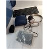 Image 2 : Storage Tote & Electronics- Keyboard, Headphones, Misc.- Untested - PICK UP ONLY