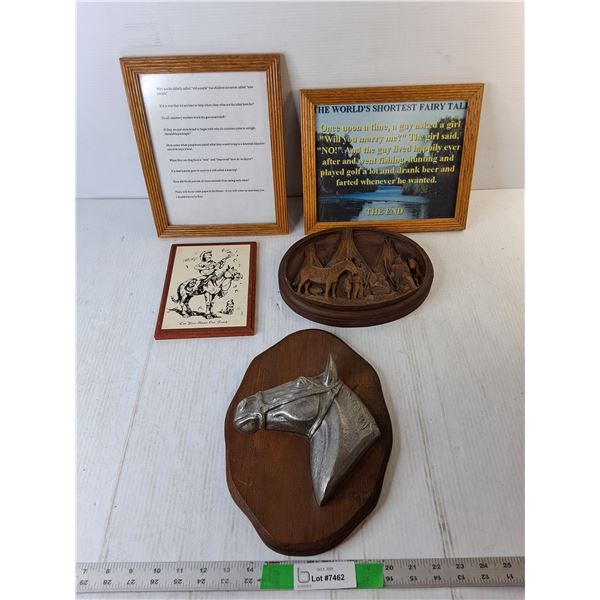 (5) Pieces of Wall Art- Horses, Misc. Up to 12" Tall