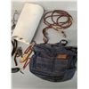 Image 2 : Horse Accessories- Brushes, Wrap, Leather Straps, Jean Purse- Broken Zipper