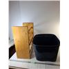 Image 1 : Plastic Tote 11" x 18.5" x 13"- No Lid & Wooden Wine Rack 21" x 9.75" x 23.75", Cannot Ship