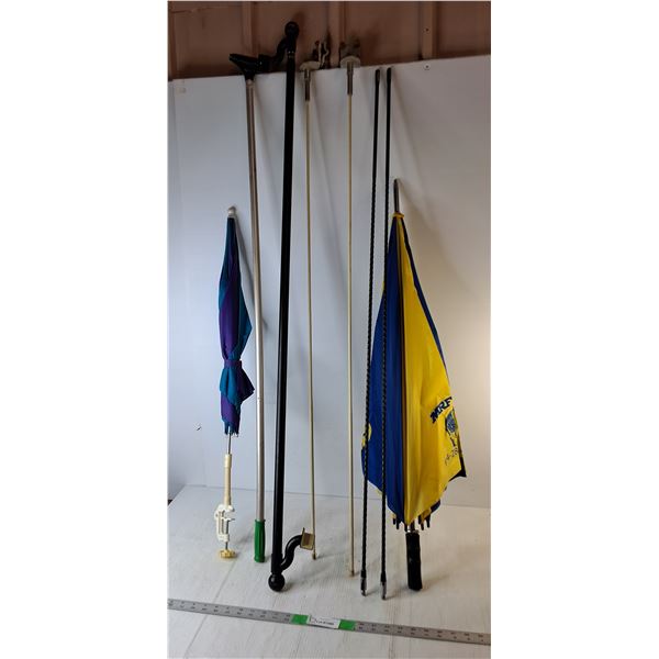 (2) Umbrellas, (2) Freightliner Antennas 48.5" Tall, Misc - PICK UP ONLY