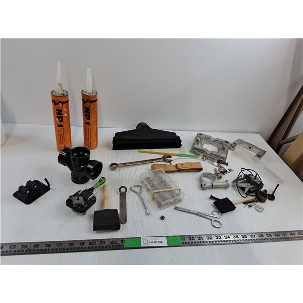 Misc: Assortment of Tools, Screws, (2) Sealant, Wrench, Etc