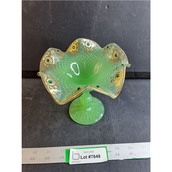 Vintage Northwood Sea Foam Green Opalescent Roulette Vase (1900-1919)