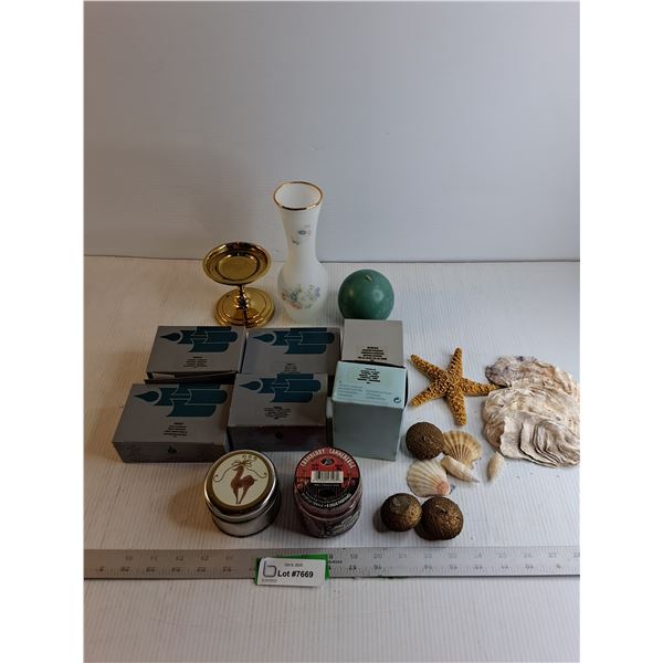 "Partylite" Candle Votives And Tea Lights/ Vase/ Sea Shells
