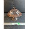Image 1 : Madrid Pink Glass Covered Butter/ Candy Dish (6 5/8" Across)