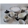 Image 2 : Black & White Ironstone Ceramic Dish Set - Cream & Sugar, Gravy Boat, Dining Plates, Bowls, Tea Cups