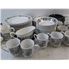 Image 3 : Black & White Ironstone Ceramic Dish Set - Cream & Sugar, Gravy Boat, Dining Plates, Bowls, Tea Cups