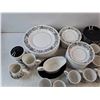 Image 5 : Black & White Ironstone Ceramic Dish Set - Cream & Sugar, Gravy Boat, Dining Plates, Bowls, Tea Cups