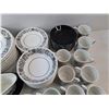 Image 6 : Black & White Ironstone Ceramic Dish Set - Cream & Sugar, Gravy Boat, Dining Plates, Bowls, Tea Cups