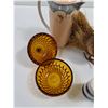 Image 5 : Amber Glass Bowl with Lid, Salt and Pepper Shakers,  Misc