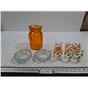 Image 1 : (6) Small Fruity Glasses, Orange Vase, (2) Glass Ashtrays