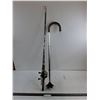 Image 1 : Adjustable Aluminum Walking Cane 30-38" Range, Fishing Rod w/Reel - Pickup Only