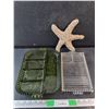Image 1 : Divided Glass Trays, Chalkware Star Fish Wall Decor