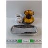 Image 1 : Ceramic Vases, Metal Tray 10" x 5"