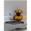 Image 2 : Ceramic Vases, Metal Tray 10" x 5"