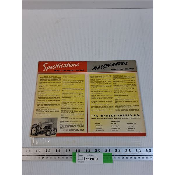 Massey Harris - Model 203 & 101 Sr - Brochure