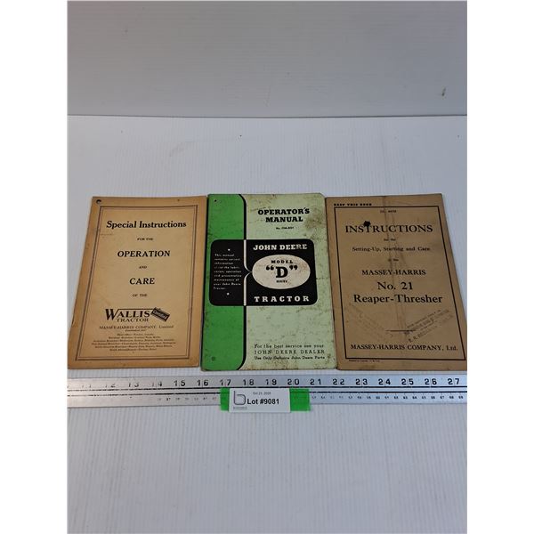 Wallis-Tractor Care Booklet, John Deere Model 'D' Tractors, MH Thresher Booklet