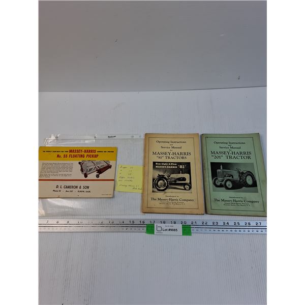 (3) Massey Harris Manuals: Floating Pick-up, '81', '201' Tractors