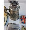 Image 5 : (5) Vintage Lighters: Rosons, Antique Pewter Stein Style w/Knight Motif, British Union Jack Flag