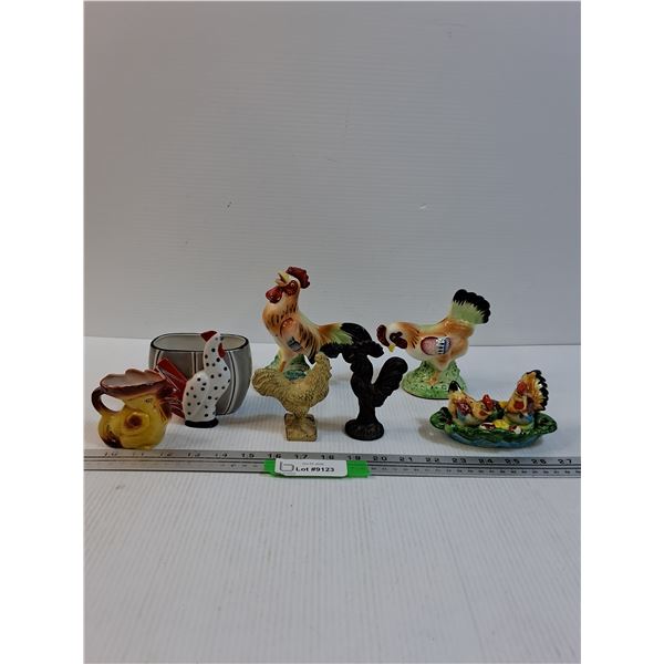 (7) Rooster & Chicken Figurines & Salt & Pepper Shaker Set - Made in Germany & Japan
