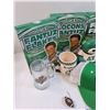 Image 4 : Saskatchewan Roughriders Lot: (5) Fantuz Flakes Cereal (Box Only), Piggy Bank, Glasses, Autographed 
