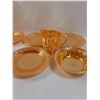 Image 2 : Vintage Anchor Hocking Laurel Leaf Pattern Fire King Peach Lustreware Creamer & (7) Saucers & Desser