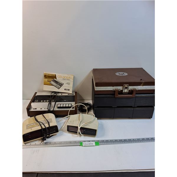 Vintage Superscope Cassette Deck - Works, (2) Cassette Holders w/Cassettes, (2) Alarm Clocks