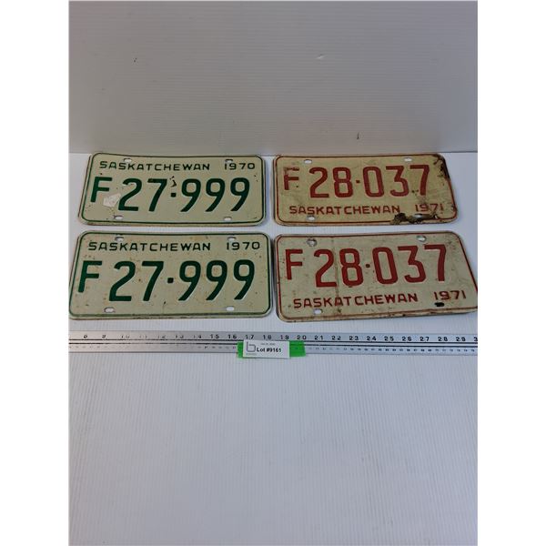 (2) Saskatchewan License Plates (Farm) Sets - 1970 & 1971