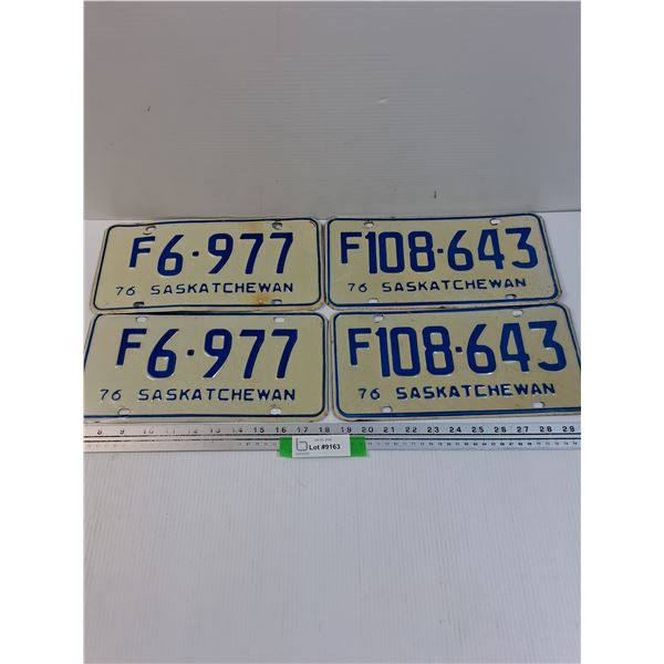 (2) Saskatchewan License Plates (Farm) Sets - 1976