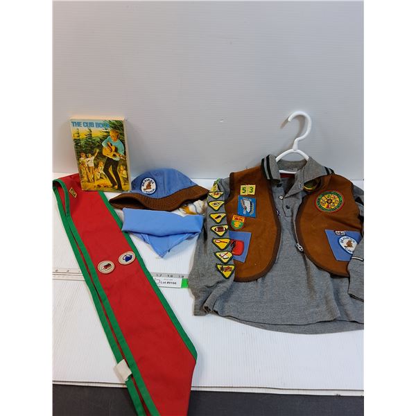 Vintage Scouts/Wolf Cubs Canada Vest, Sash, Scarf, Badges & Cup & 1979 Manual