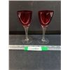 Image 1 : (2) Matching Crystal Red & Clear Wine Glasses