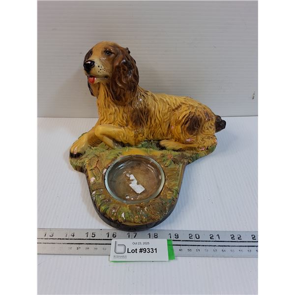 Irish Setter Dog Figurine w/ Pressed Glass Dish - 10" x 6" x 8" - Some Wear, Chips, as Pictured