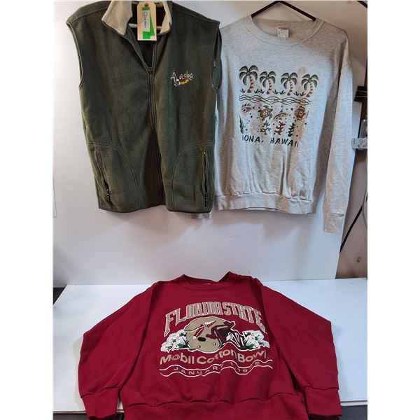 Flordia State Sweater - XL, Hawaii Sweater - Large, Alaska Vest (Some Wear, Size XL)