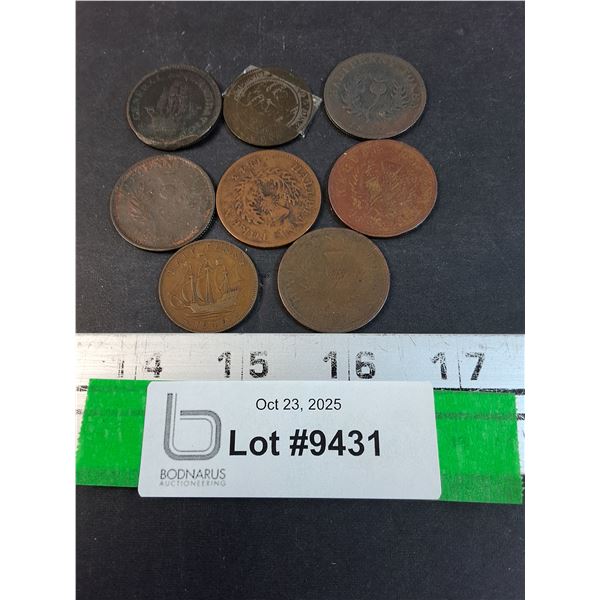 (8) Half Penny Coins/Tokens - Assorted