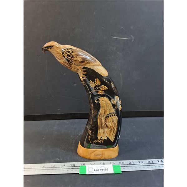 Water Buffalo Horn w/ Carved Eagle  - 12" Tall