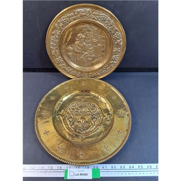 (2) Brass Decorative Plates: 14" & 11"
