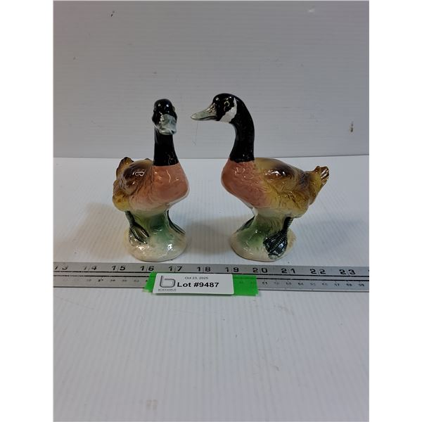 Pair of Ceramic Geese Figurines - 6" Tall - Made in Japan
