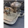 Image 2 : Silver Plated Set: Serving Tray, Tea & Coffee Pots, Cream & Sugar Set