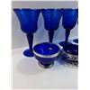 Image 2 : Coblat Blue Glass Lot: (4) Goblets, Cream & Sugar Bowls & Salt Cellar Bowl