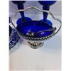 Image 3 : Coblat Blue Glass Lot: (4) Goblets, Cream & Sugar Bowls & Salt Cellar Bowl