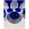 Image 4 : Coblat Blue Glass Lot: (4) Goblets, Cream & Sugar Bowls & Salt Cellar Bowl