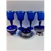Image 6 : Coblat Blue Glass Lot: (4) Goblets, Cream & Sugar Bowls & Salt Cellar Bowl