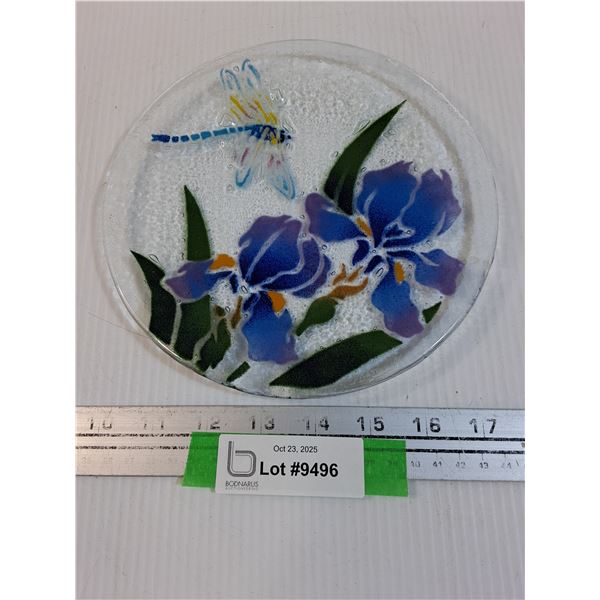 Fused Glass Dragonfly Plate - 8" Diameter