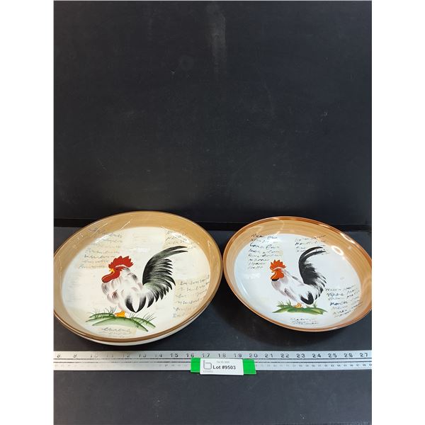 (2) Rooster Serving Plates - 12.5" & 11" Diameter