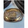 Image 2 : Lammle's & Brushy Green Ladies Leather Belts & Silver Plated Cowboy Belt Buckle - 4.5" x 3.5"