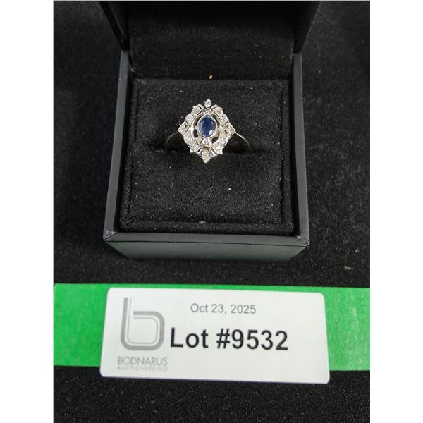 ^ Oval Cut Natural Blue Sapphire w/ Diamonds 14kt White Gold Ring - Size 10.25 - Comes w/Case & Appr
