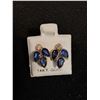 Image 2 : ^ Yellow Gold 14kt, Pear Cut Blue Sapphire-Ceylons, Round Cut Diamonds Stud Earrings w/Appraisal Cer