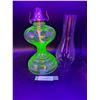 Image 1 : Scroll & Fern Pattern Uranium Glass Kerosene/Oil Lamp w/Hurricane